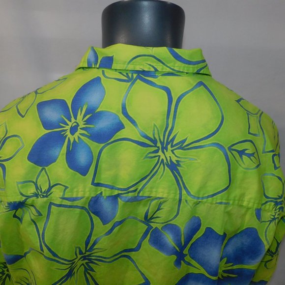 Jantzen Mens M oversized Green Blue Floral Hawaiian Shirt Short Sleeve - Picture 11 of 11